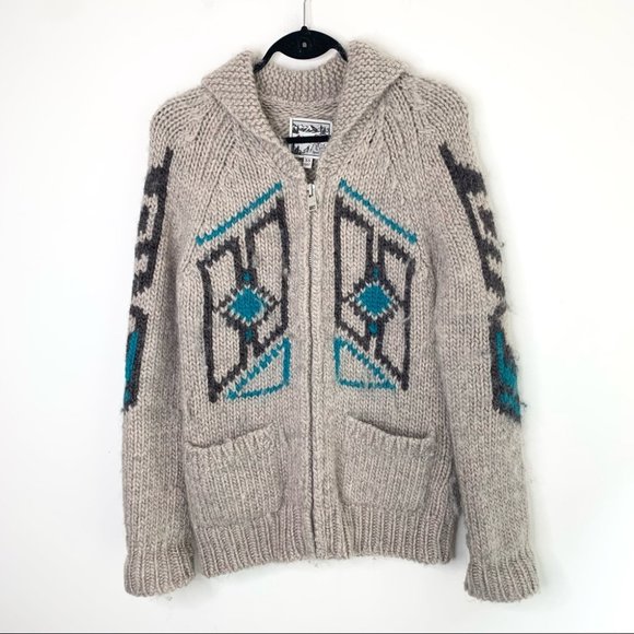 Aritzia TNA Grandpa Cowichan Tribal Bird Sea to Sky Wool Cardigan Size XS - Picture 2 of 9